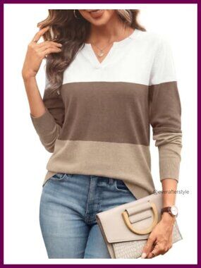 WIHOLL V Neck Long Sleeve Knit Pullover Sweater Business Casual